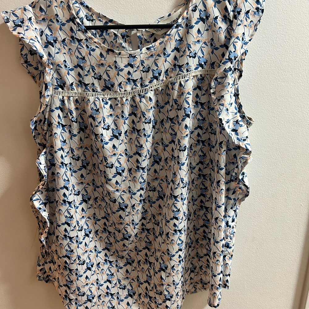 Tantrums Womens Top Size L Floral Print Flutter Sleeve‎ Keyhole Neck Blouse